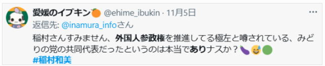 稲村和美が外国人参政権を推進する人？という声